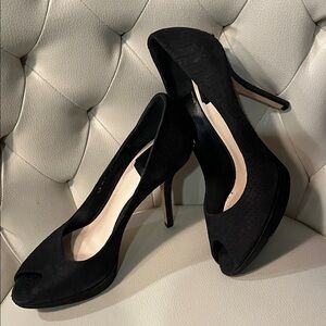 Dior Black Textured Peep-Toe Heels 39 8.5